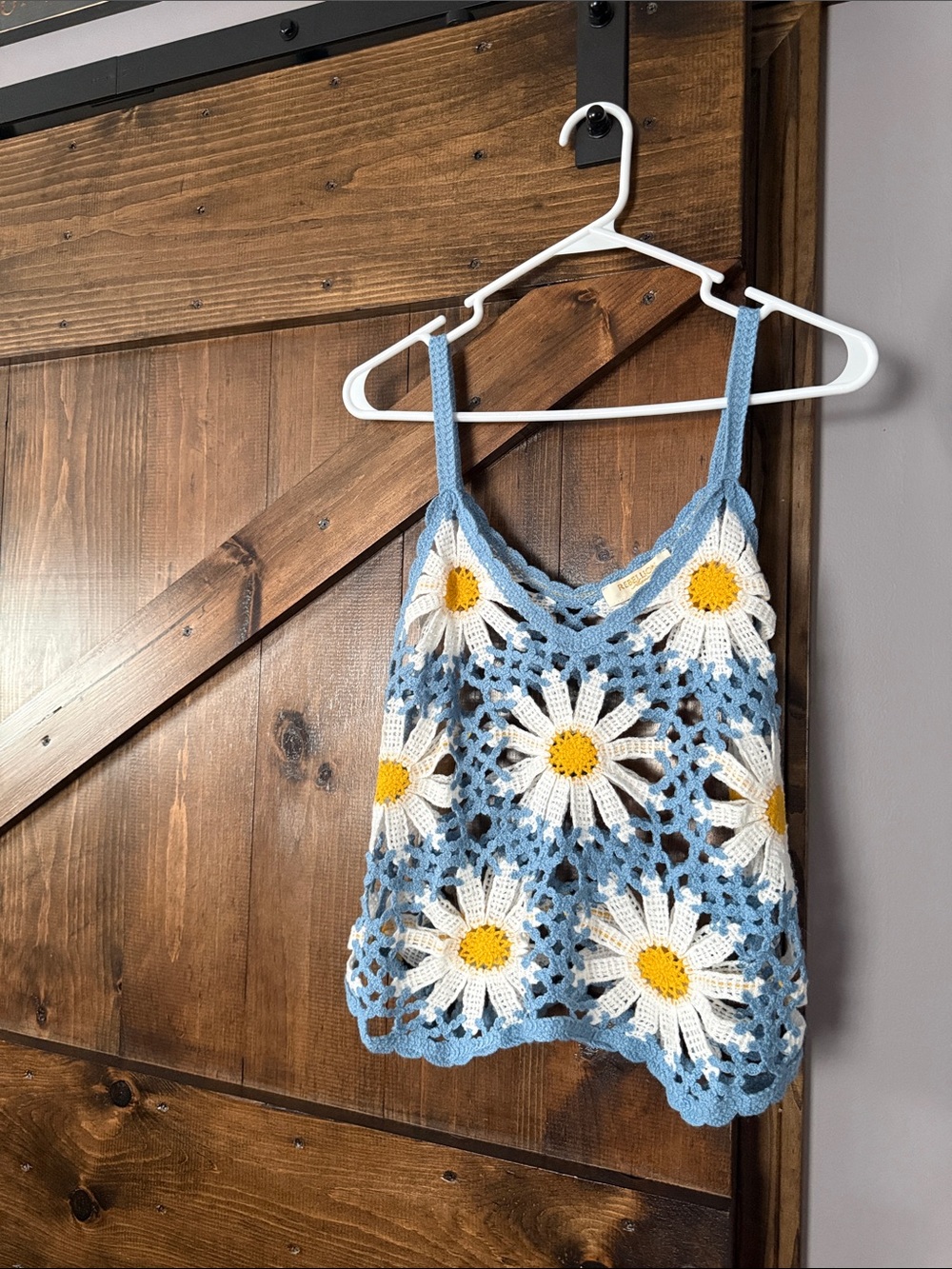 Rebellion Blue Crochet Daisy Camisole with Yellow Centers